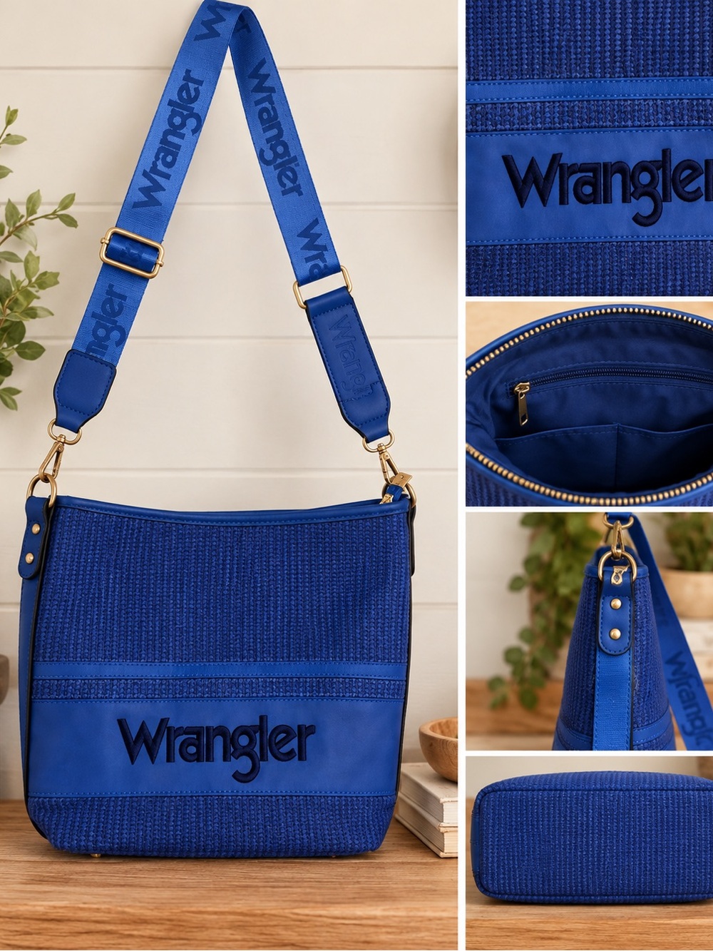 Wrangler Blue Woven Crossbody Bag Adjustable Logo Strap Western